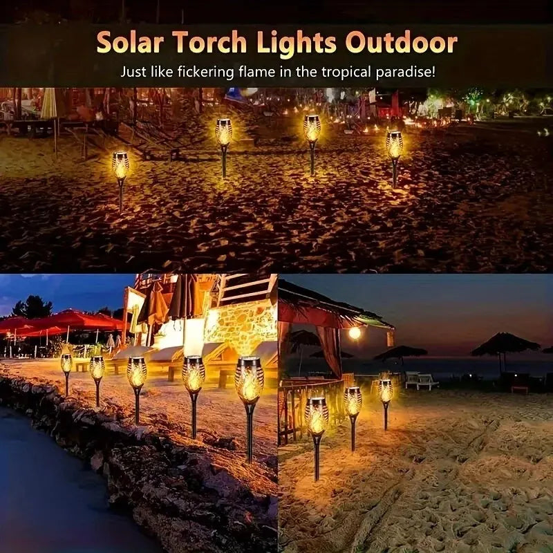 LED Solar Flame Torch Light - Water-Resistant Outdoor Garden Decoration, Flickering Lawn Lamp