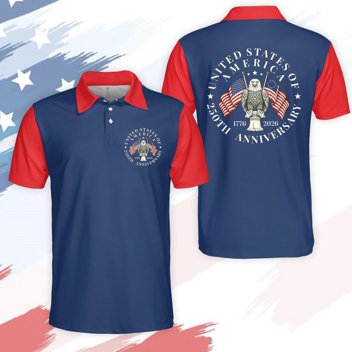 men's Breathable golf polo shirt - short sleeve, cotton blend, for patriotic events