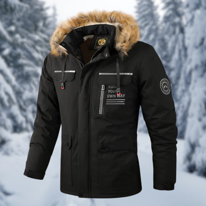 Men's Warm Parka - Hooded Faux Fur, Polyester, Winter