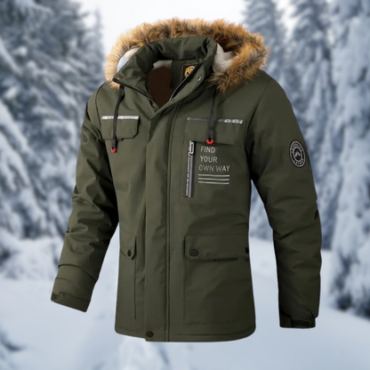 Men's Warm Parka - Hooded Faux Fur, Polyester, Winter
