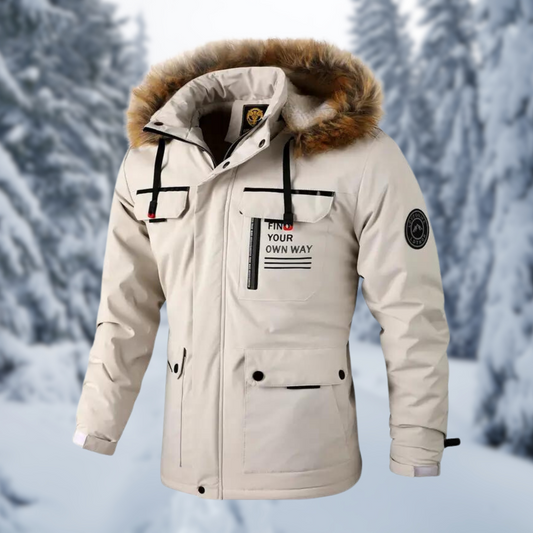 Men's Warm Parka - Hooded Faux Fur, Polyester, Winter