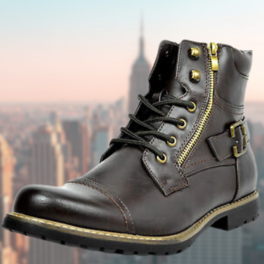 Men's Slip-Resistant Motorcycle Boots - Zip, Leather