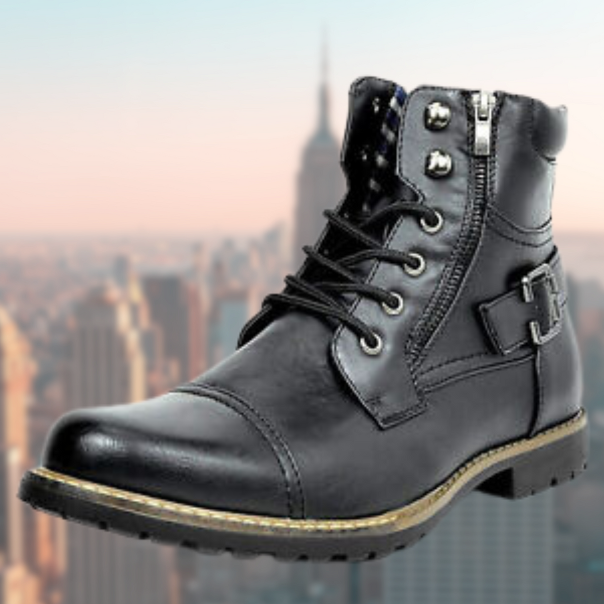 Men's Slip-Resistant Motorcycle Boots - Zip, Leather