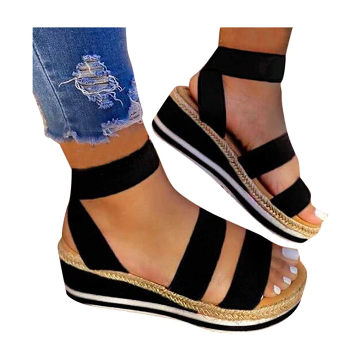 Variant image for Women's Strap Cross Wedge Sandals, Breathable Lightweight Summer Footwear with Round Cup Shape, Non-Slip TPR Sole-3