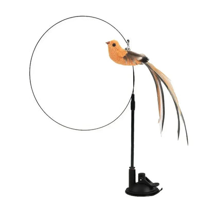 Bird Simulated Cat Toys - Upgraded Feather Teasing Stick, Long Rod with Steel Wire, Cat Safe Fun