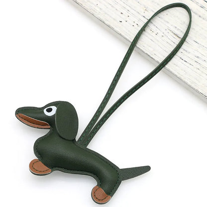 Pu Dachshund Leather Bag Charm Baseball Keychain Gift