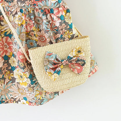 Plush Cozy Baby Girl Dress - Floral Flutter Sleeve, Polyester, For Summer Outings And Playtime