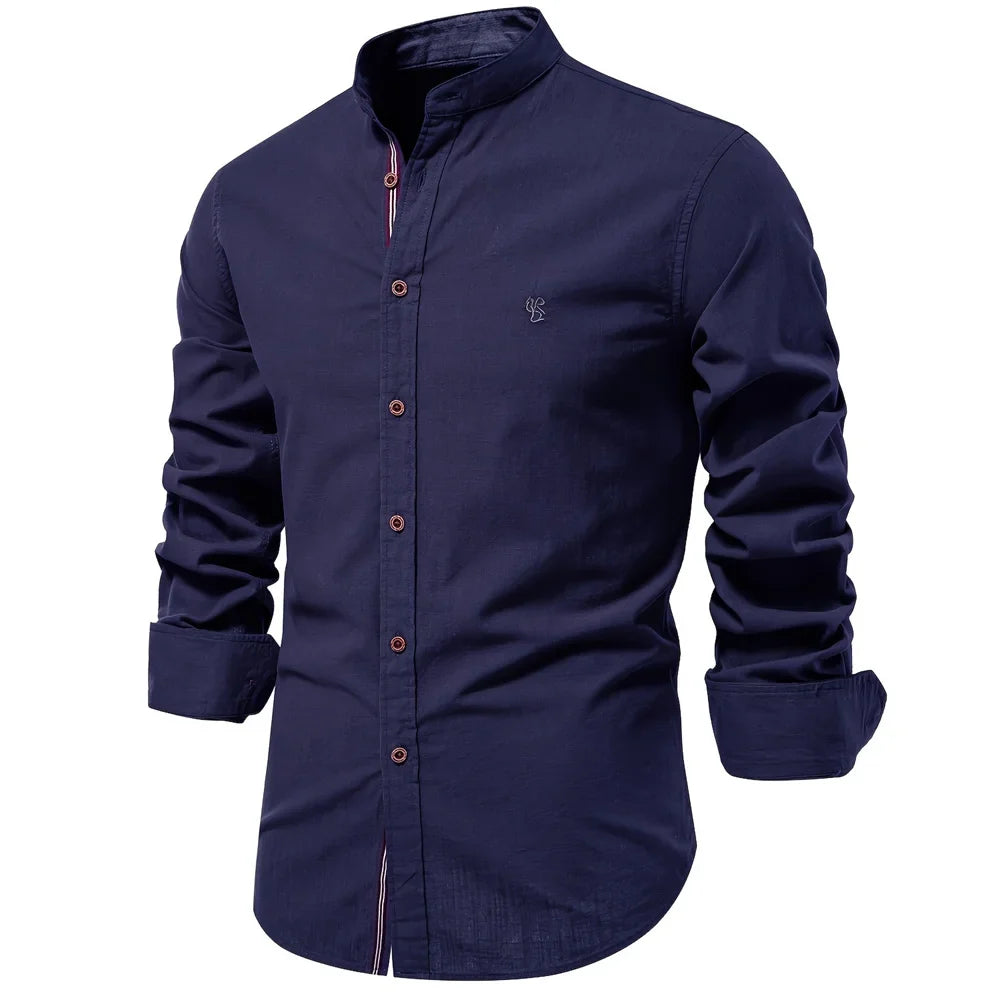 Long Cotton Sleeve Shirt for Men - Solid Color Casual Wear, High Quality
