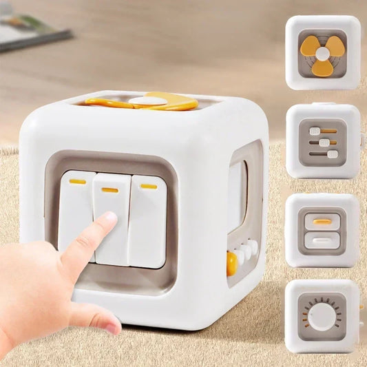 6-in-1 Montessori Sensory Cube Toy - Educational Busy Board for Babies, Fidget Skills Development, 3.5-inch Activity Cube for Boys and Girls