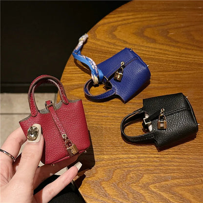 Inspired Birkin Mini Hand Bag - Leather Basket Bag Charm Keychain & Earphone Case