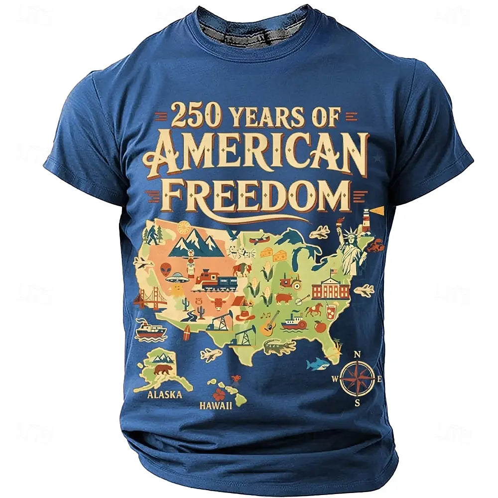 Plush unisex graphic tee - distressed flag print, 250-year design, durable cotton, casual everyday wear