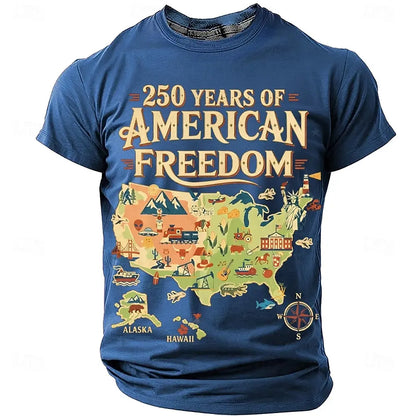 Plush unisex graphic tee - distressed flag print, 250-year design, durable cotton, casual everyday wear