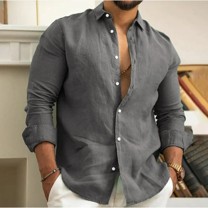 Lightweight Linen Beach Shirt for Men, Breathable Summer Casual Wear, Relaxed Fit, Available in White, Light Blue, Beige-5
