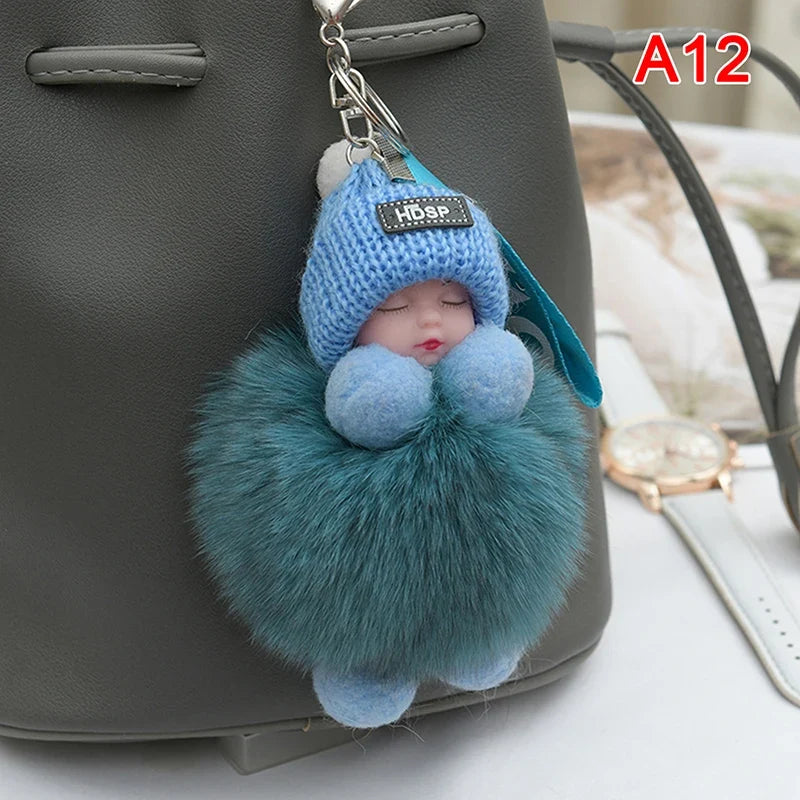 Sleeping Pompom Baby Keychain Plush Bag Charm Cute Gift
