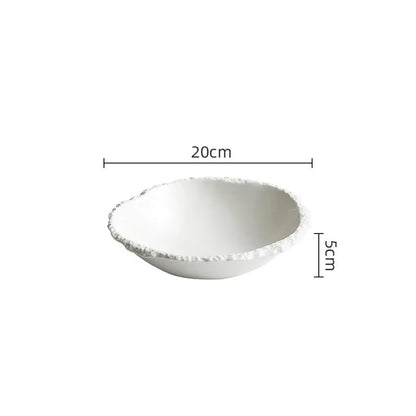 White Porcelain Rock Edge Soup Bowl Contemporary Tableware