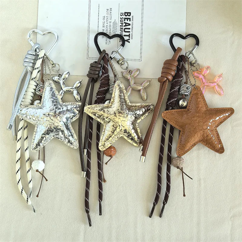Leather Y2K Star Keychain Dachshund Bag Charm Anti Lost