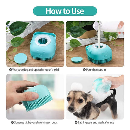 Dog Silicone Grooming Massage Gloves - Pet Bath Brush with Shampoo Dispensing Feature