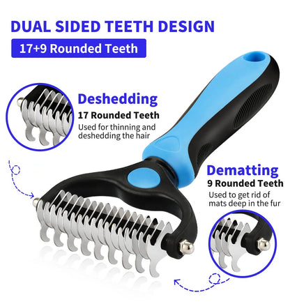 Pet Grooming Maintenance Deshedding Brush for Dogs & Cats - Fur Remover & Knot Cutter Comb