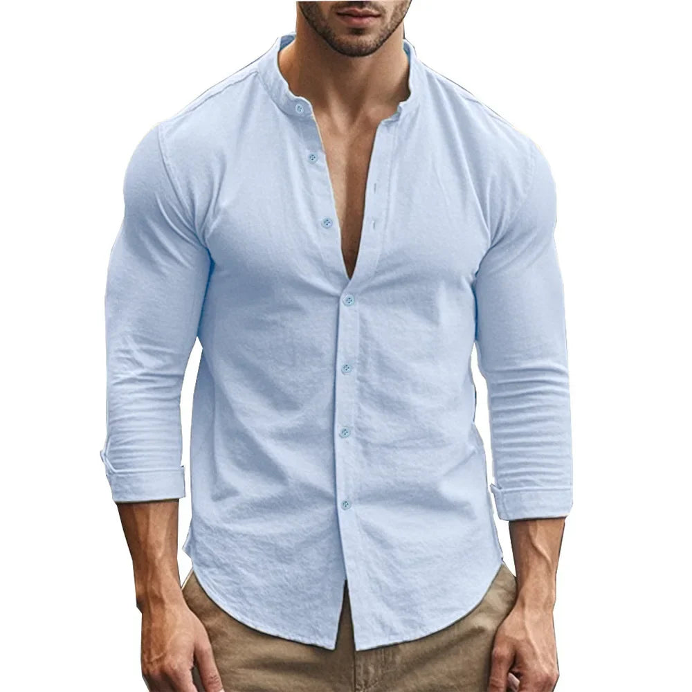 Variant image for Men's Dress Shirt, Lightweight Linen Cotton Blend, Adjustable Fit, Casual and Formal Style, Summer Elegance, Various Colors-13