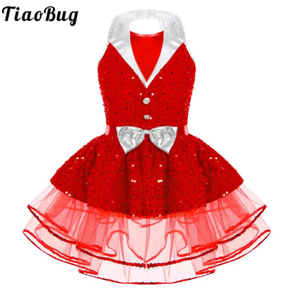 Light girls' leotard - sequined skirted tutu, polyester, for ballet and dance performances