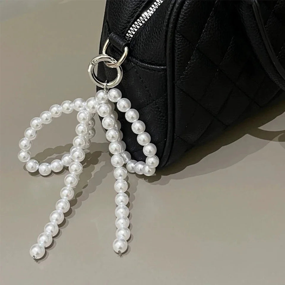 Pearl Beaded Bow Keychain Y2K Bag Charm Cute Gift Accessory