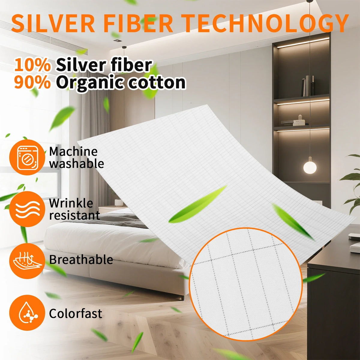 Grounding Earthing Bed Sheet 95 Cotton 5 Silver Fiber