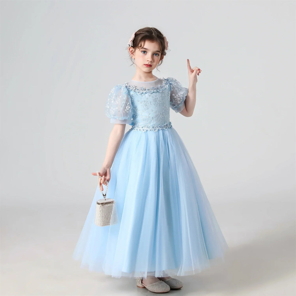Plush Girls' Dress - Flowy Princess-Cut Lace-Embroidery, Polyester, Wedding Party