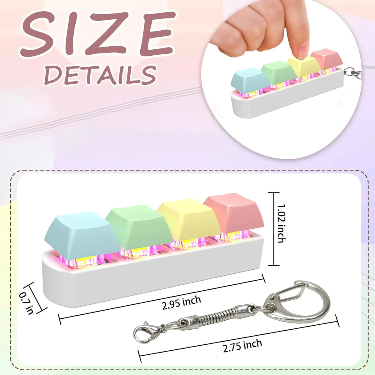 Fidget Keyboard Toy LED Keychain 4 In 1 Stress Relief