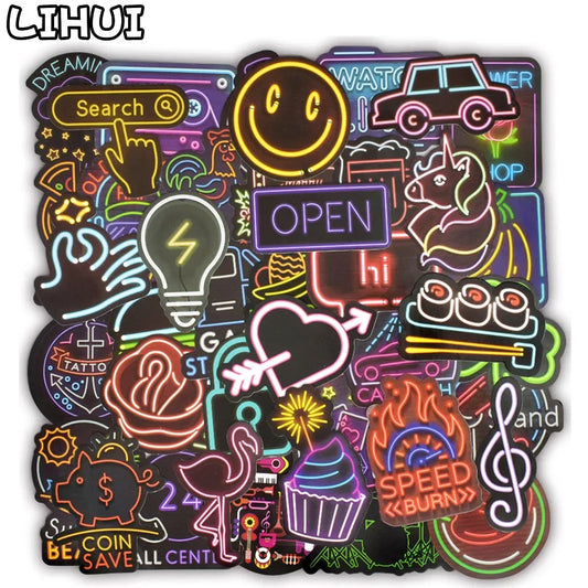 Neon Stickers 50 PCS Water-Resistant PVC Pack Cute Anime Decal Kit Back To School Fall 2025 Kids Personalize Gifts