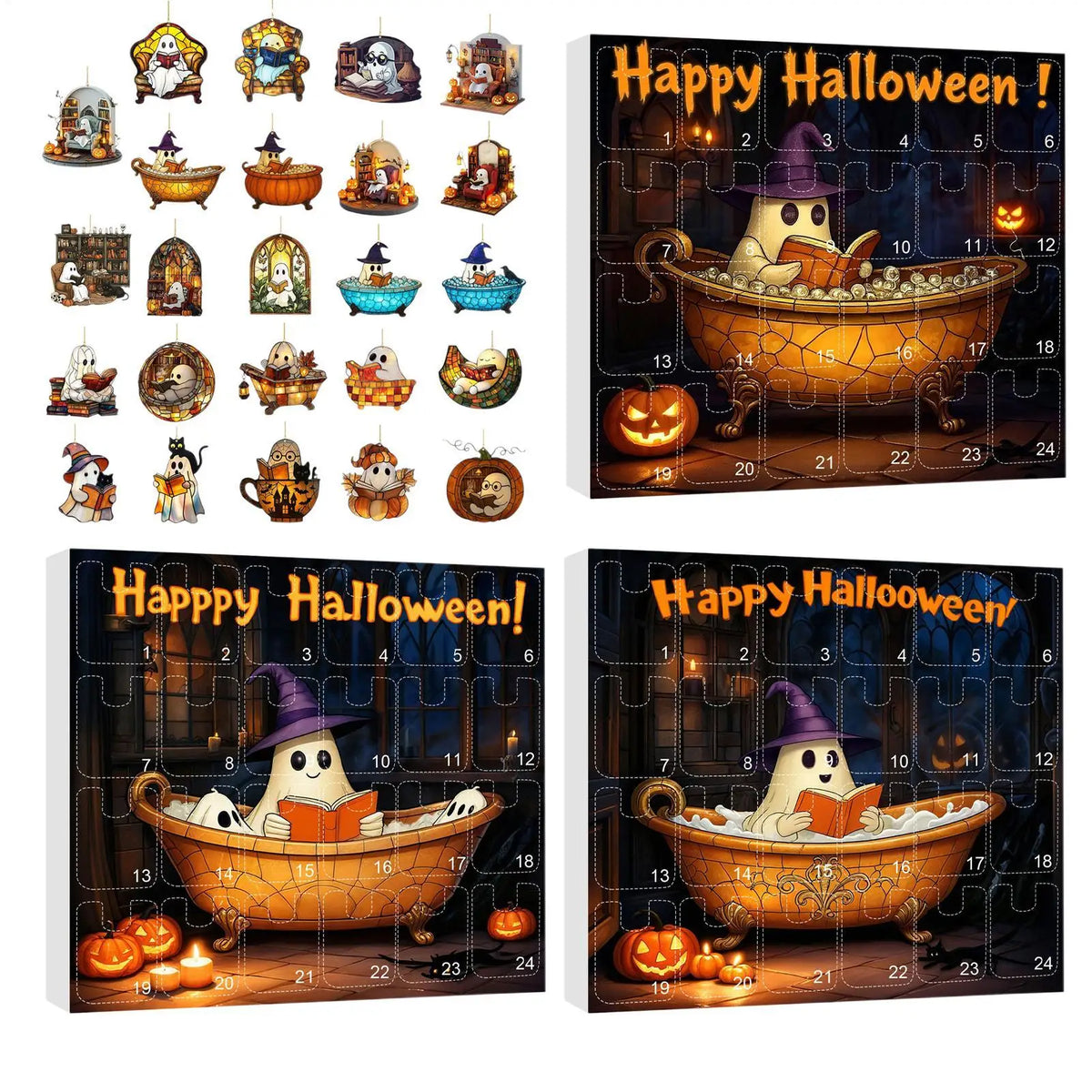 Countdown Halloween Calendar 24 Acrylic Ghosts Decor