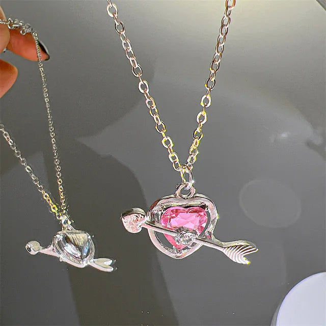 Pendant Zircon Necklace Pink Planet Heart Valentines Day Gift 2026 Aesthetic Jewelry