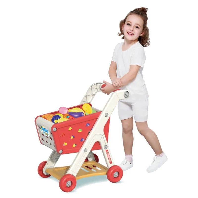 Cart Shopping Toy Push Along Grocery Trolley Kids Pretend Play Supermarket Back To School 2025 Early Education Gift