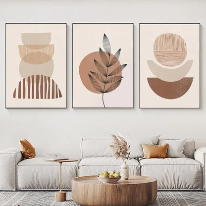 Abstract Boho Canvas Wall Art Trio Neutral Contemporary Decor