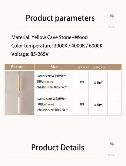 LED Japandi Pendant Lamp Wood Tube Japan Style Bedroom Light
