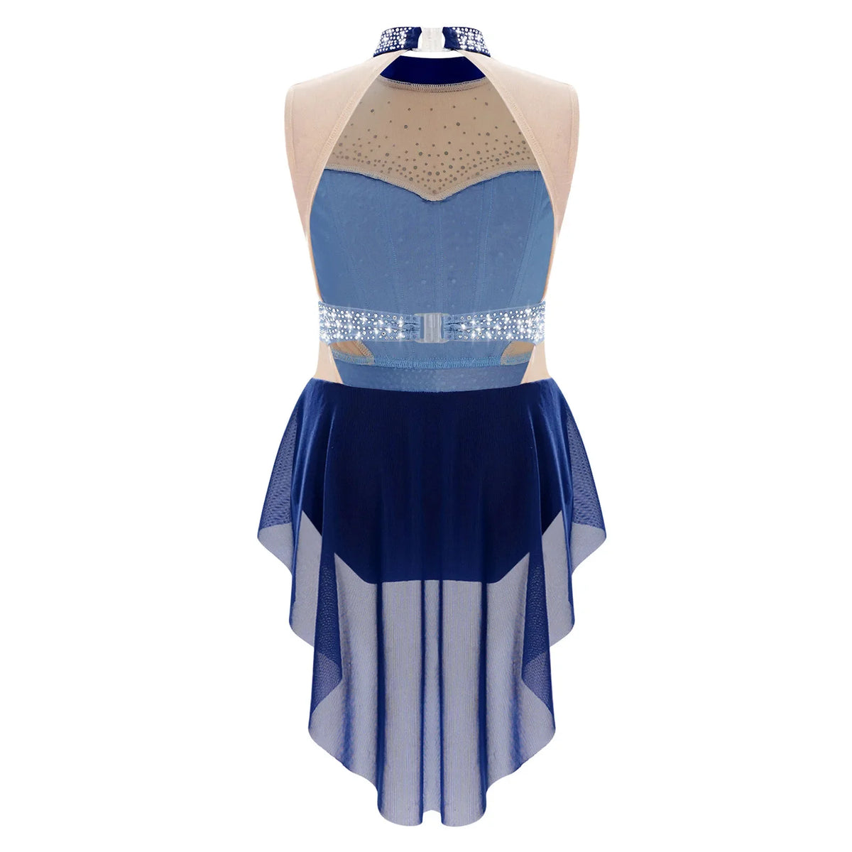 Flattering Stretchy Girls' Dance Leotard - Sleeveless Rhinestone Mesh Top, Polyester, Nylon, Elastane, For Competition