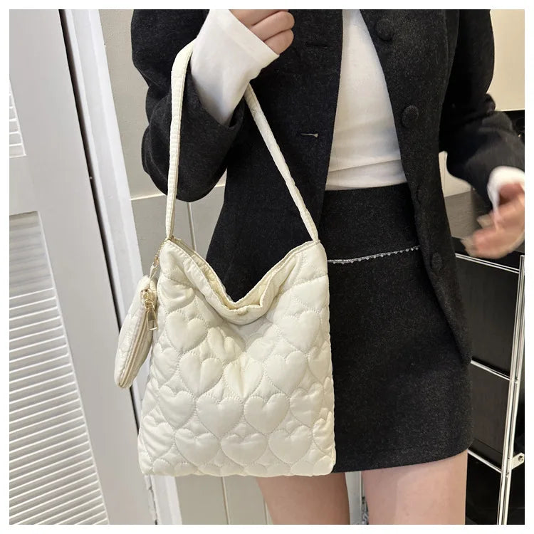 padded square shoulder bag, polyester, casual everyday – Cozy women's quilted tote