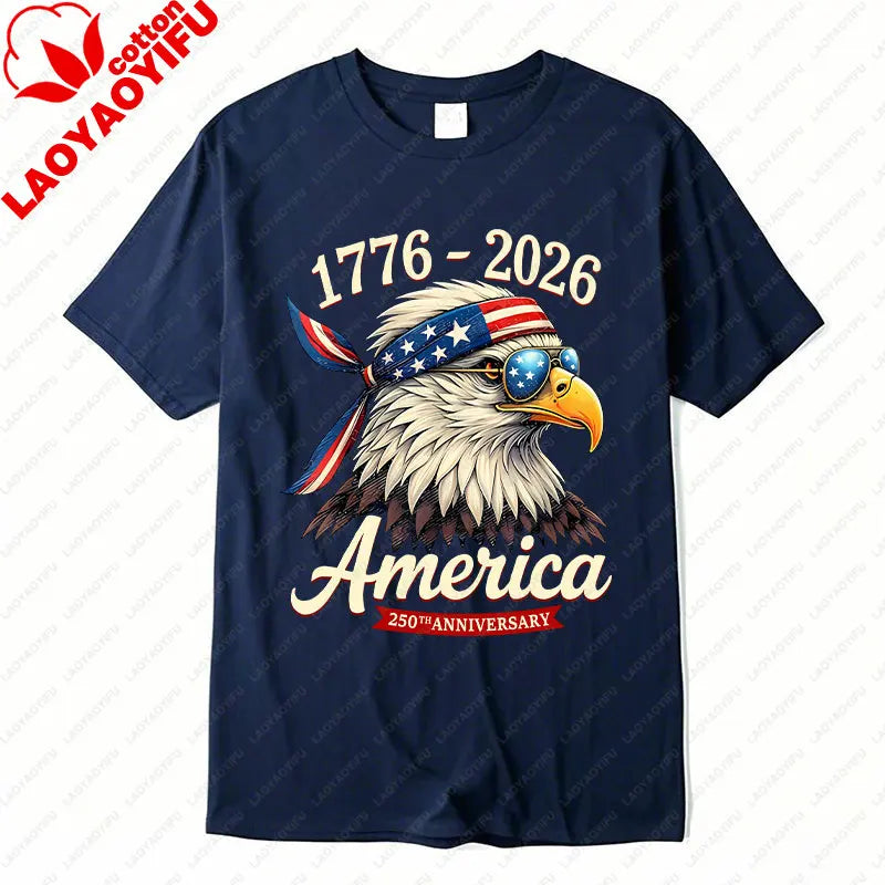 Plush Unisex Bald Eagle Graphic Tee - Short-Sleeve, Sturdy Cotton, For 250th Anniversary Independence Day Celebration