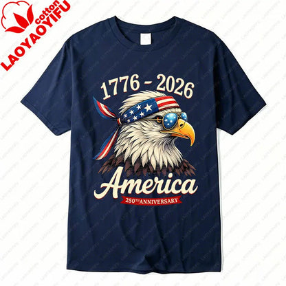 Plush Unisex Bald Eagle Graphic Tee - Short-Sleeve, Sturdy Cotton, For 250th Anniversary Independence Day Celebration