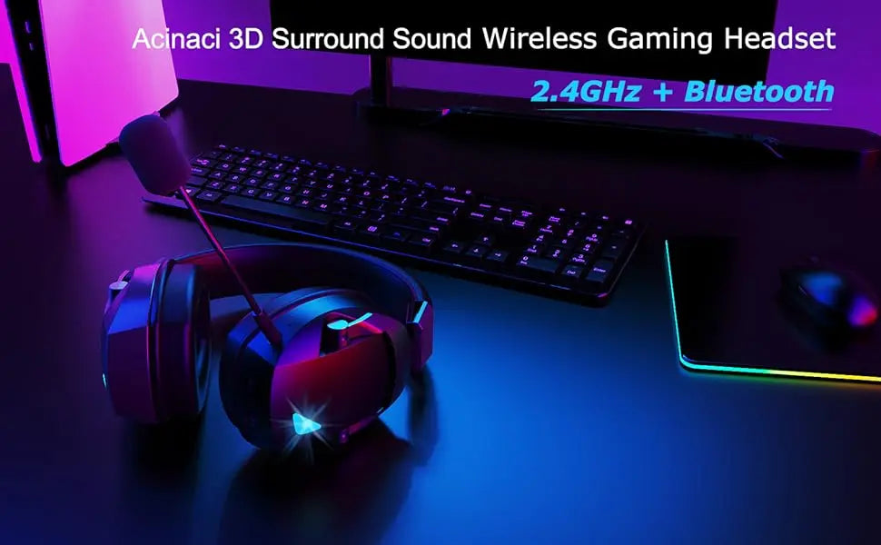 Cordless Gaming Headset Detachable Mic Multi Mode Comfort