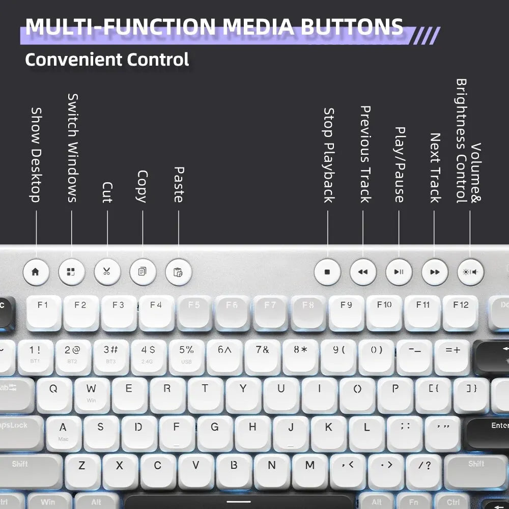 Cordless Low Profile Mechanical Keyboard 98 Keys PBT