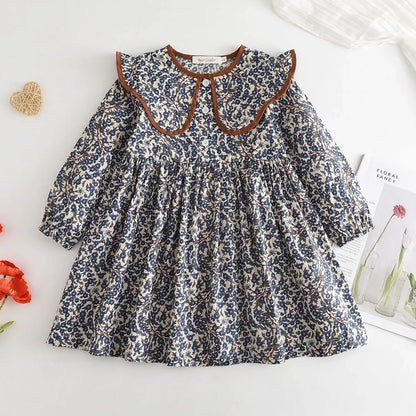 Long Sleeve Knee-Length, Floral Print, Cotton, Casual Autumn Wear – Plush Girls Dress