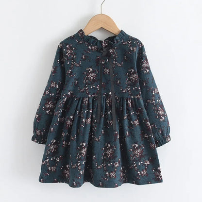Long Sleeve Knee-Length, Floral Print, Cotton, Casual Autumn Wear – Plush Girls Dress
