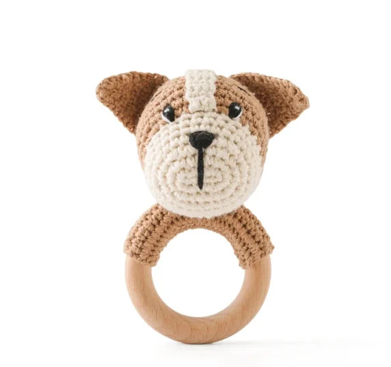 Bear Crochet Teether Rattle Ring Newborn Sensory Toys