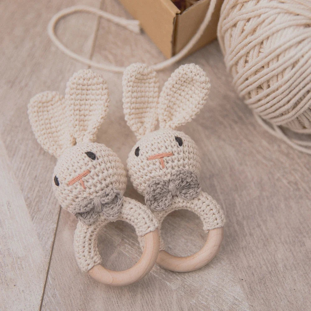 Crochet Baby Rattle Bunny Teether Newborn Sensory Toys