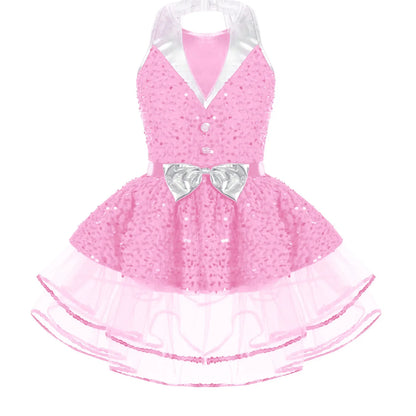 Light girls' leotard - sequined skirted tutu, polyester, for ballet and dance performances