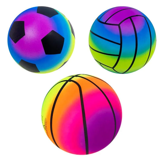 Eco-Friendly Rainbow Ball Toy for Kids, Plush Elastic Leather Ball for Indoor and Outdoor Play, 22 cm Diameter