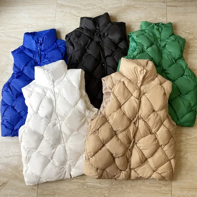 Women Insulating Puffer Vest - Boxy Quilt Polyfill Winter