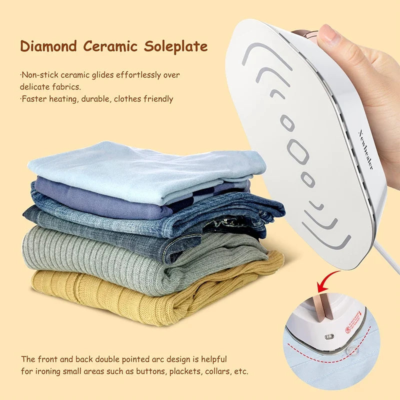 Mini Travel Iron for Clothes - Travel-Friendly Motor-Driven Iron, Fast Heating 30s, Dual Voltage 220V