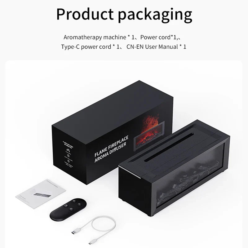 Oil Essential Diffuser Fireplace Flame Humidifier Colorful LED Aroma Mist Remote Timer USB Cozy Fall 2025 Gift