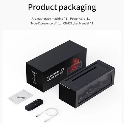 Oil Essential Diffuser Fireplace Flame Humidifier Colorful LED Aroma Mist Remote Timer USB Cozy Fall 2025 Gift
